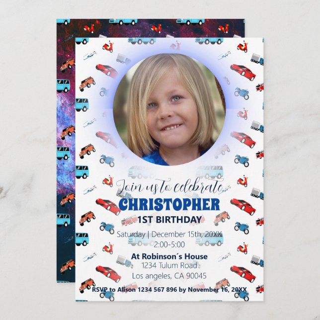 Classic car birthday invitations (Front/Back)