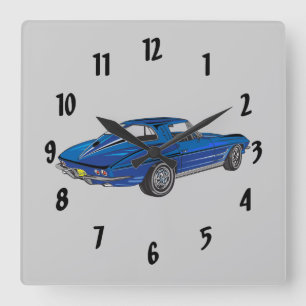 Classic Car Blue 1963 Corvette Design Wall Clock