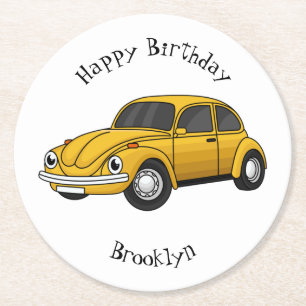 Classic car cartoon round paper coaster