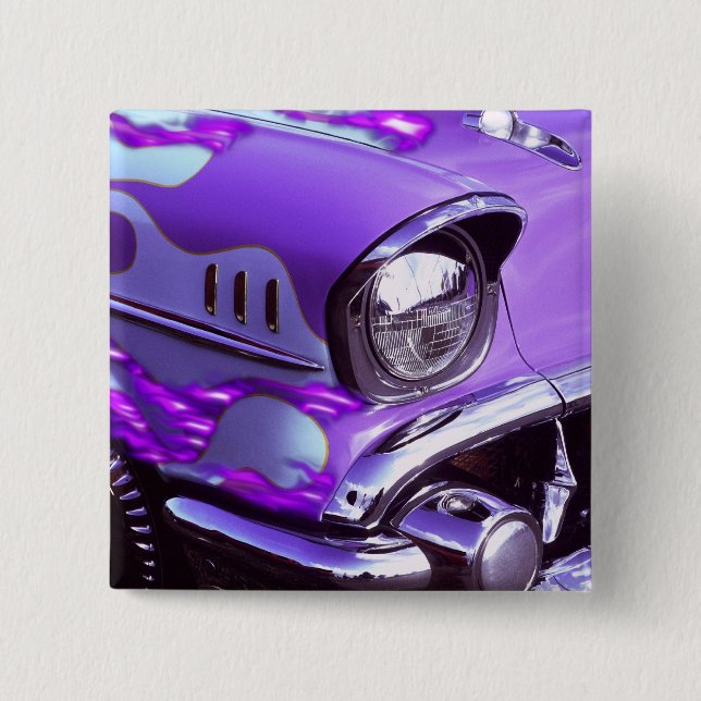 Classic car: Chevrolet with flaming hood 15 Cm Square Badge (Front)