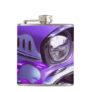 Classic car: Chevrolet with flaming hood Hip Flask