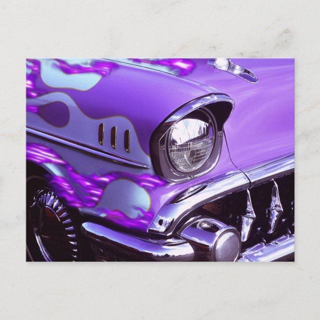 Classic car: Chevrolet with flaming hood Postcard (Front)