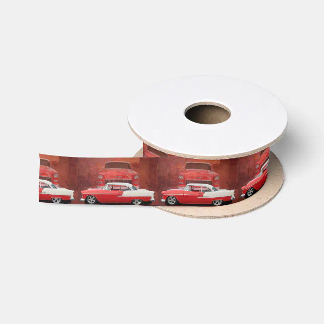 Chevy Ribbon Jpg Classic Car Chevy Bel Air Red White Vintage Dodge Satin Ribbon | Zazzle