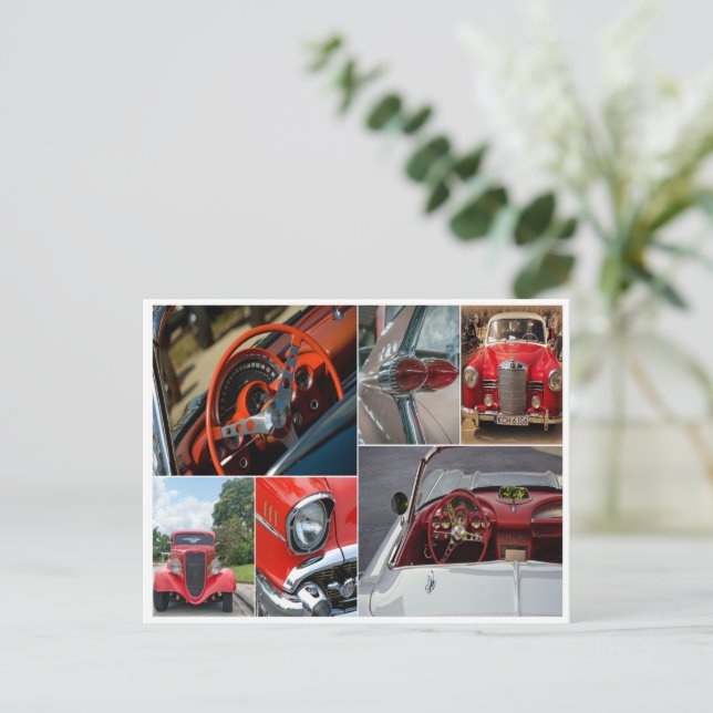 Classic car collage postcard greeting card (Standing Front)