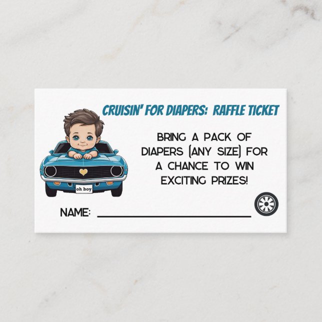 Classic Car Cruisin' In Diaper Raffle Ticket Enclosure Card (Front)