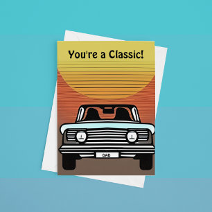 Classic Car Driving off into sunset personalize Card