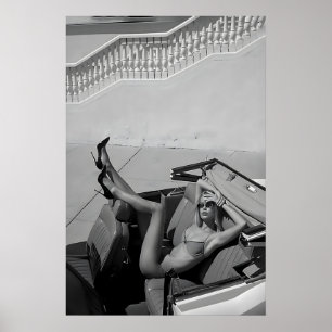 Classic Car Fashion Print Woman in Bikini, High
