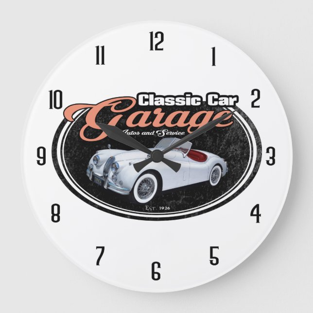Classic Car Garage Jag Large Clock (Front)