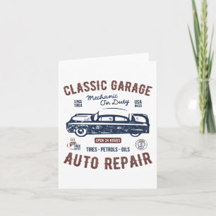 Classic Car Garage Mechanic On Duty Card