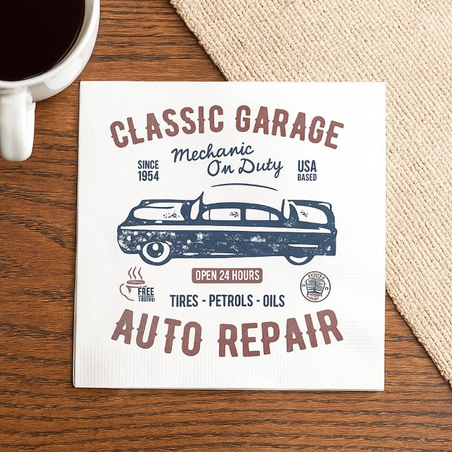 Classic Car Garage Mechanic On Duty Napkin (Creator Uploaded)