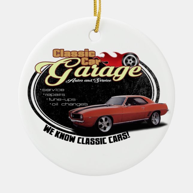 Classic Car Garage Red Camaro Ceramic Ornament (Front)