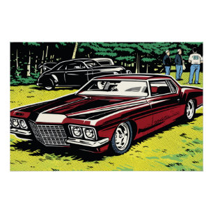 Classic Car Gathering Pop Art Meadow Poster