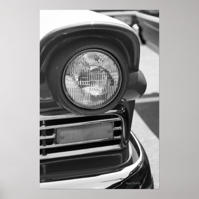 classic car  headlight grill black and white poster (Front)