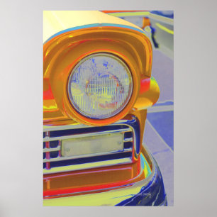 classic car  headlight grill saturated colour poster