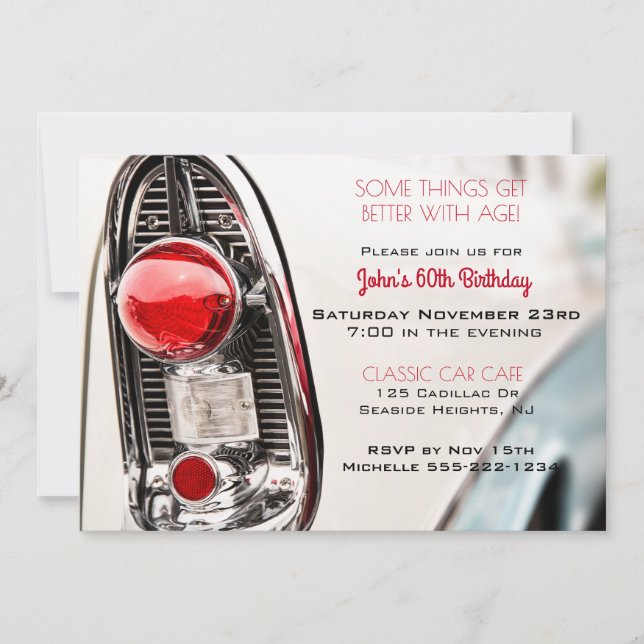 Classic Car Mid Century Tail Light Invitation (Front)