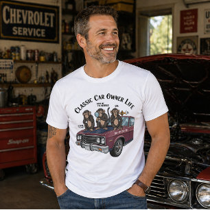 Classic Car Monkeys Cartoon – Funny Vintage Gift Tri-Blend Shirt