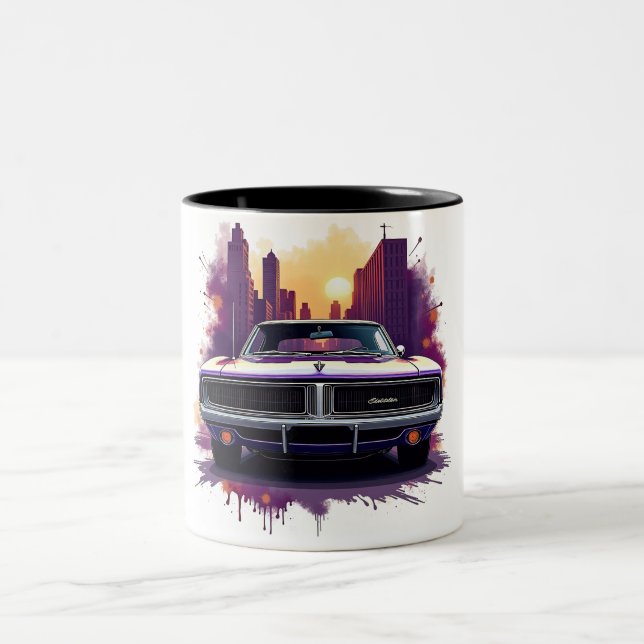 Classic Car Mug with Urban Sunset Graffiti Style (Center)