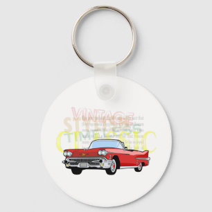 Classic car, old vintage convertible in red key ring