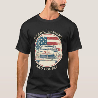 Classic Car Patriotic American Flag Vintage T-Shirt