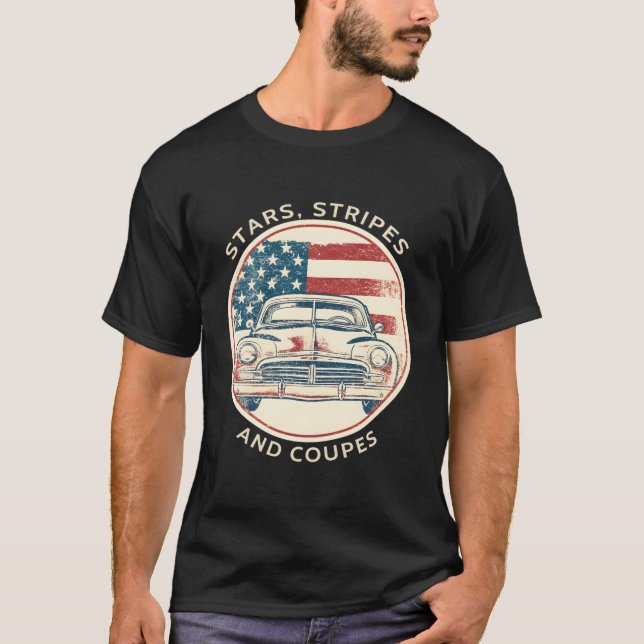 Classic Car Patriotic American Flag Vintage T-Shirt (Front)