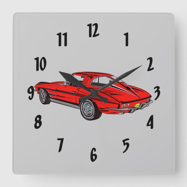 Classic Car Red 1963 Corvette Design Wall Clock (Front)