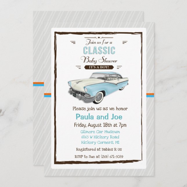 Classic Car Retro Baby Shower Invitation (Front/Back)