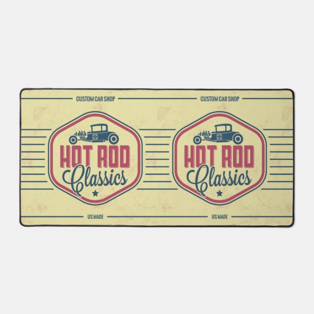 Classic Car Retro Label Guy Cave Desk Mat (Front)