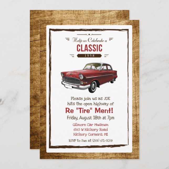 Classic Car Retro Retirement Invitation (Front/Back)