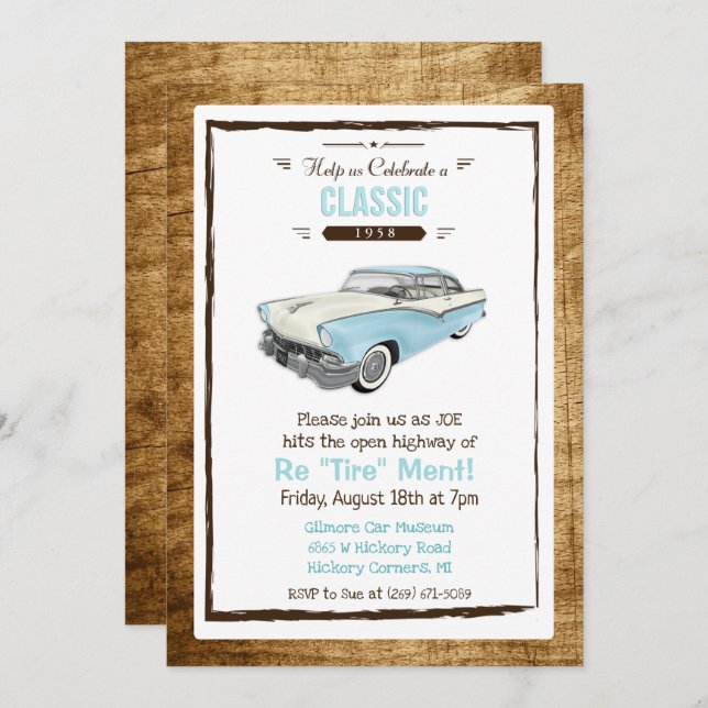 Classic Car Retro Retirement Invitation (Front/Back)