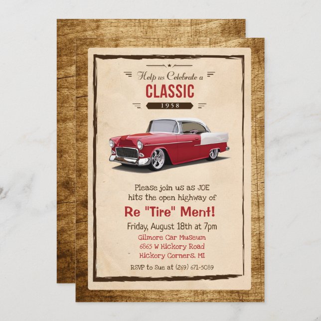 Classic Car Retro Retirement Invitation (Front/Back)