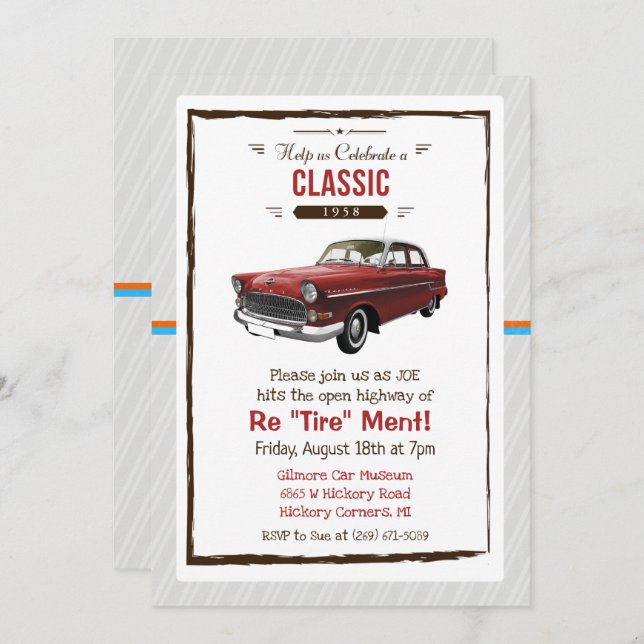 Classic Car Retro Retirement Invitation (Front/Back)