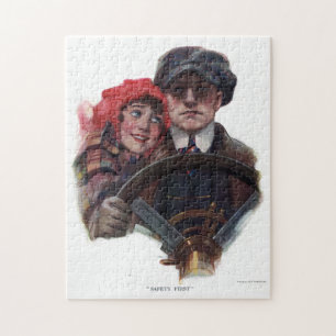 Classic car romantic vintage winter illustration jigsaw puzzle