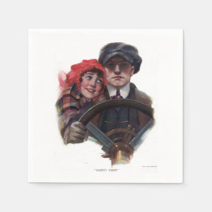 Classic car romantic winter vintage illustration napkin