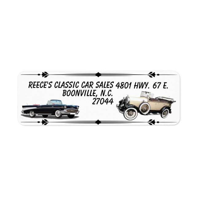 CLASSIC CAR SALES RETURN ADDRESS LABEL (Front)