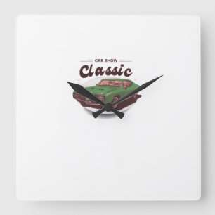 Classic Car Show Square Wall Clock
