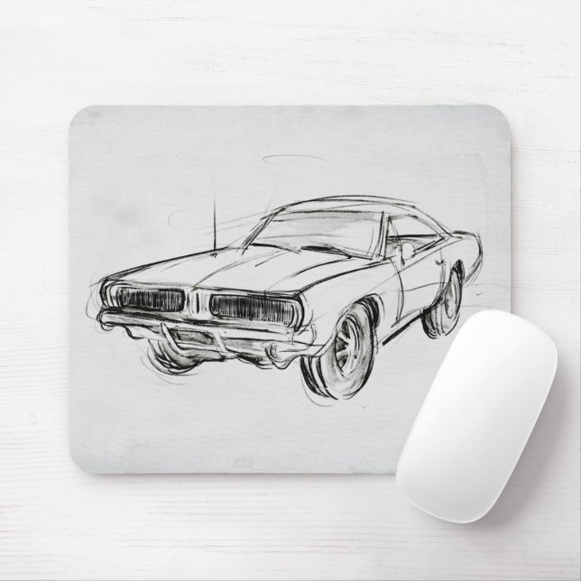 Classic Car Sketch IV Mouse Pad (With Mouse)