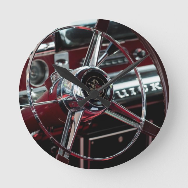 Classic Car Steering Wheel Round Clock (Front)