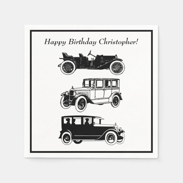 Classic Car Vintage Automobiles Birthday Party  Napkin (Front)