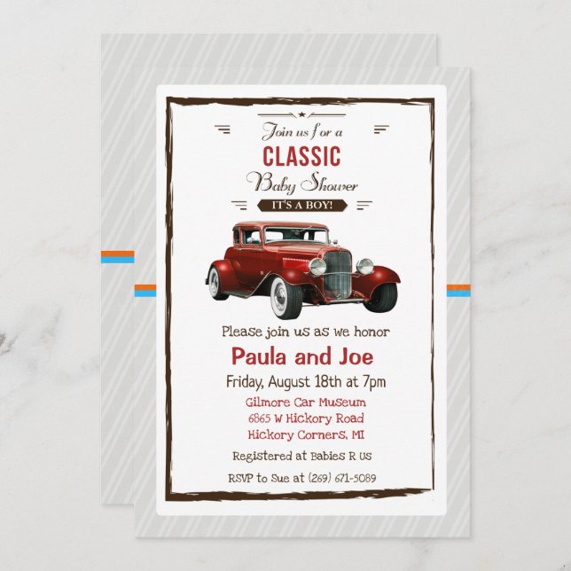 Classic Car Vintage Baby Shower Invitation (Front/Back)