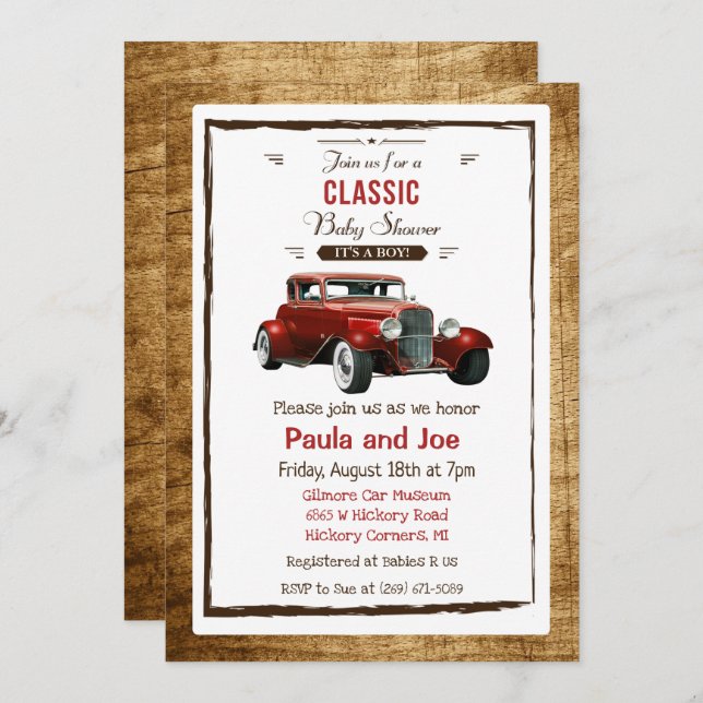Classic Car Vintage Baby Shower Invitation (Front/Back)