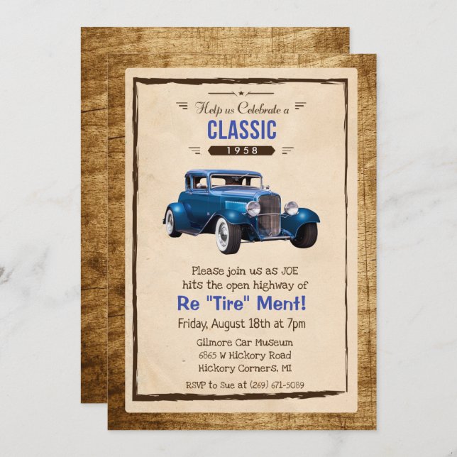 Classic Car Vintage Retirement Invitation (Front/Back)