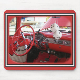 Classic car with dice mouse pad