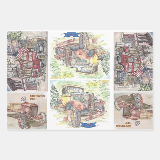 Classic Car Wrapping Paper Sheet (Front)