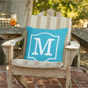 Classic Caribbean Blue Custom Monogram Letter Outdoor Cushion
