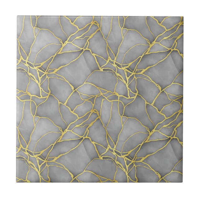 Classic Carrara Gold Marble Black Silver Ceramic Tile (Front)