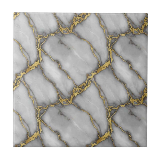 Classic Carrara Gold Marble Silver Black Plum Ceramic Tile (Front)