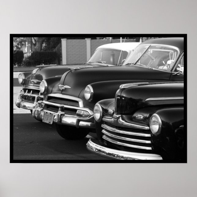 Classic Cars in black and white canvas print (Front)