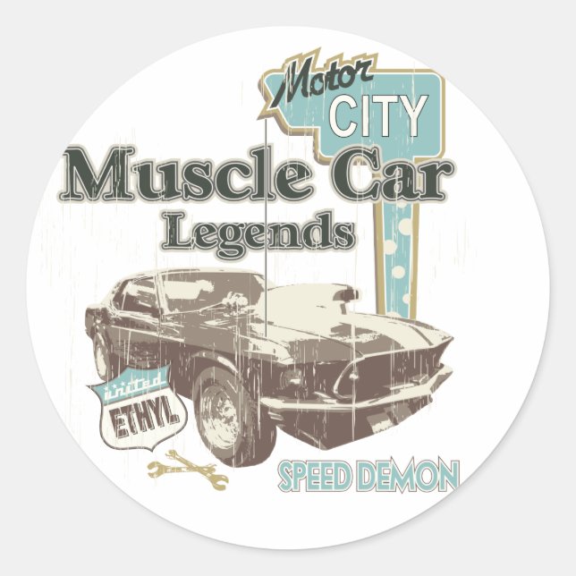 Classic Cars ~ Muscle Car Legend Classic Round Sticker (Front)
