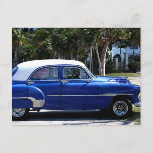 Classic Cars of Cuba Marine Blue Taxi Postcard