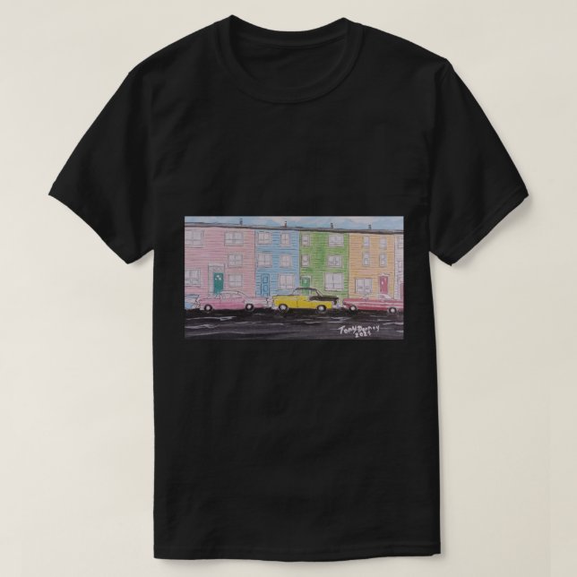 classic cars  on jelly bean Row St Johns NL T-Shirt (Design Front)